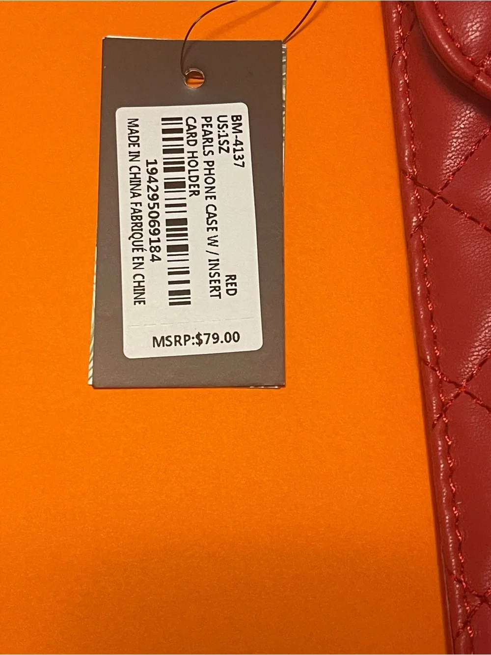 Badgley Mischka Red Quilted Crossbody Phone Bag with Pearl Studs